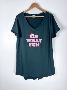 Hello Mello Holiday Oh What Fun Christmas Nightgown Sleep Shirt Green Size L/XL
